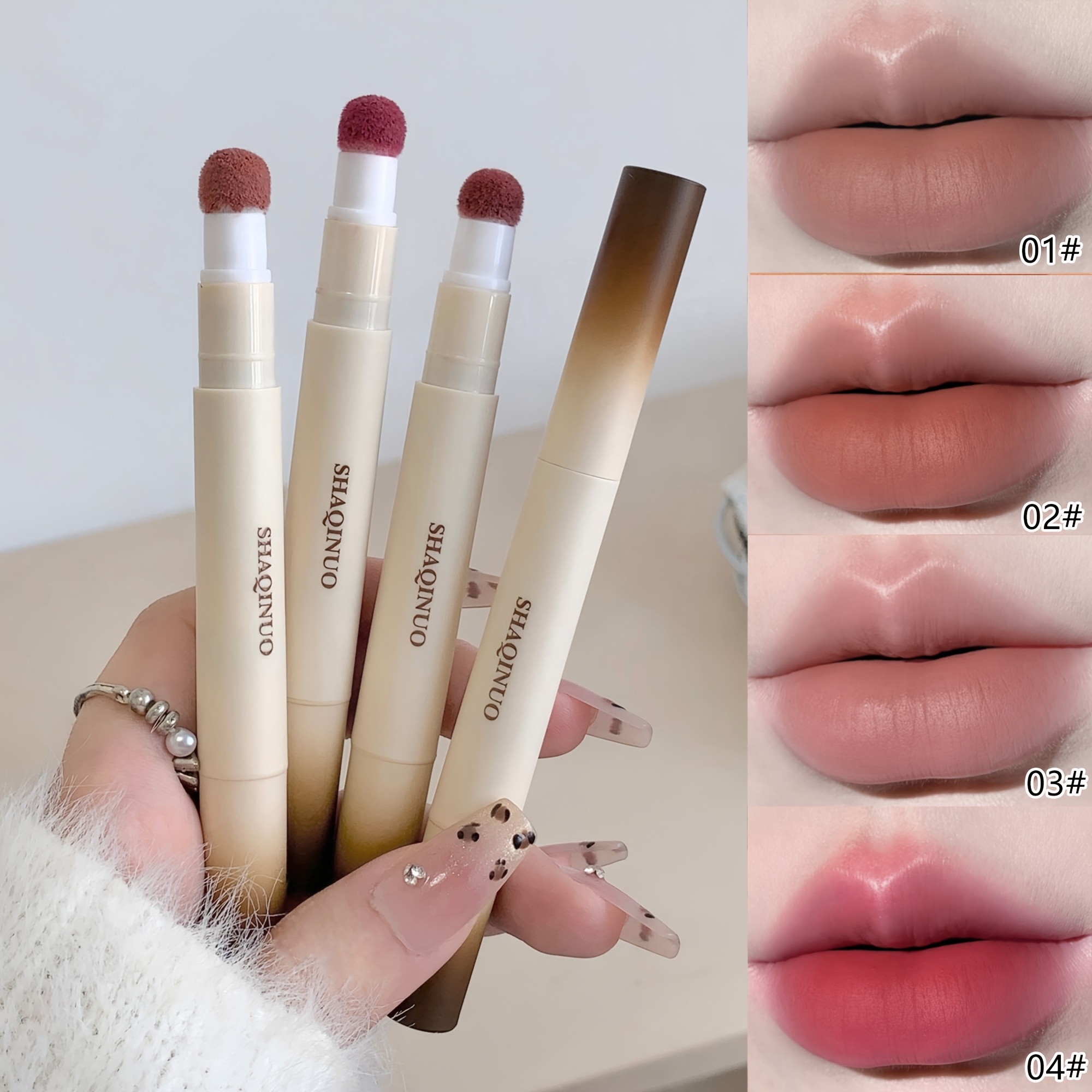 Image of 4pcs, Misted Lip , Matte Sheer Lip Gloss, Long-, Smooth And Non-drying, Enhancing , Misted Lip Makeup, Holiday Gift