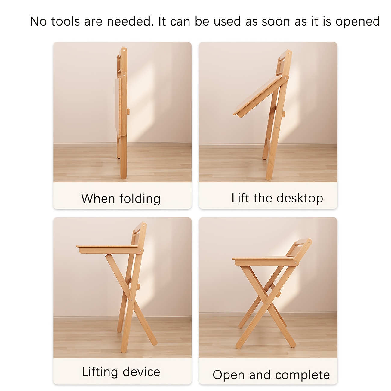 Foldable Solid Wood Computer Desk Suitable for Home, Small Space Desk with Bedside Writing Table, Foldable Study Desk for Dorm, Apartment, Bedside Writing Table, Wood, Compact Foldable Furniture for & Students