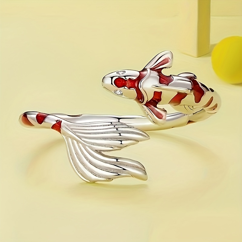 Creative Red Enamel Koi Open Adjustable Ring - Birthday Gift For Girls
