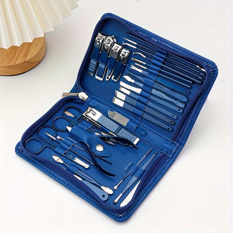 

30 Pcs Manicure Set Personal Care Grooming Kit, 30 In 1 Professional, Nail Clippers For Beauty Tool Portable Set, With Case (blue)