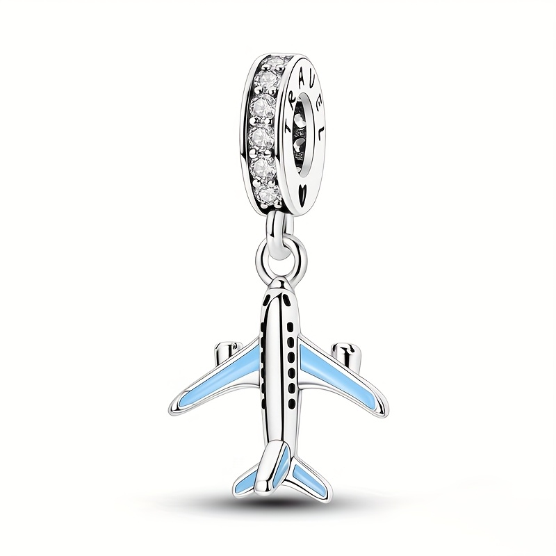 Image of 1pc 925 Silver Plated Airplane Pendant Diy Charm Original Bone Bracelet, Women' Wear, Holiday Gifts, Jewelry