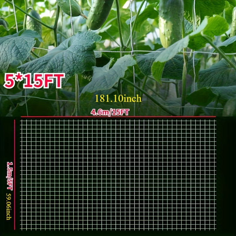 TEMU [popular ] 1pc Durable Polyester White Trellis Netting For Climbing Plants - Maximizes Harvest And , Available Sizes: 4x8 Feet / 5x15 Feet, Heavy-duty, Greenhouse Netting