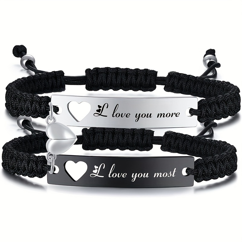 

1 Pair Heart Matching Couples Bracelets Adjustable Braided I Love My Boyfriend Girlfriend Long Distance Magnetic Bracelets, Promise Bracelet Jewelry Anniversary Christmas Birthday Gifts