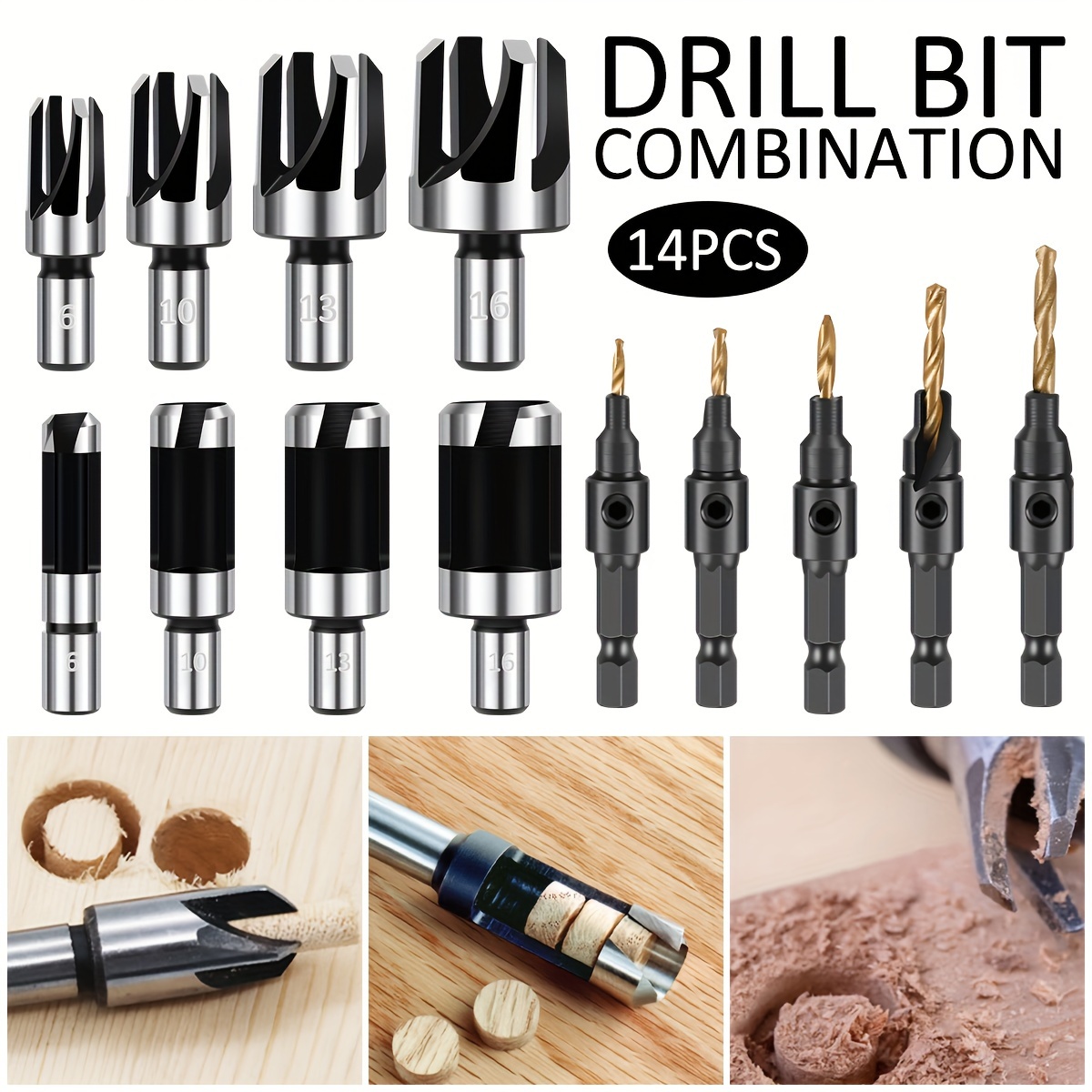 

14pcs Countersink Drill Bit Set Steel Tapered Drill Bits Woodworking Wood Plug Cutter Drill Bit Tapered Tape Claw Drill Bit Drilling Tool With Allen Wrench