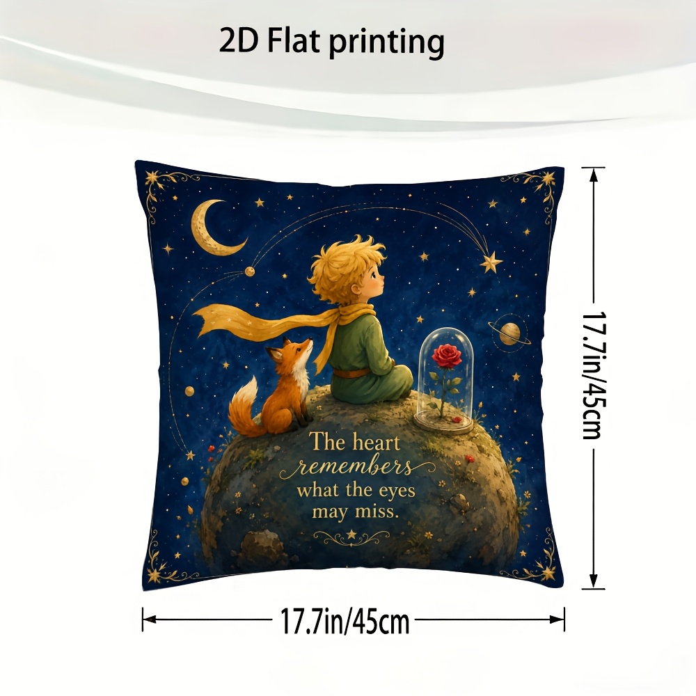 TEMU 2d Flat - 1pc The Little Sided 2d Flat Pillowcase Measures 17.7 Inches By 17.7 Inches And Features Designs Of , A Rose, The Moon, And Planets.