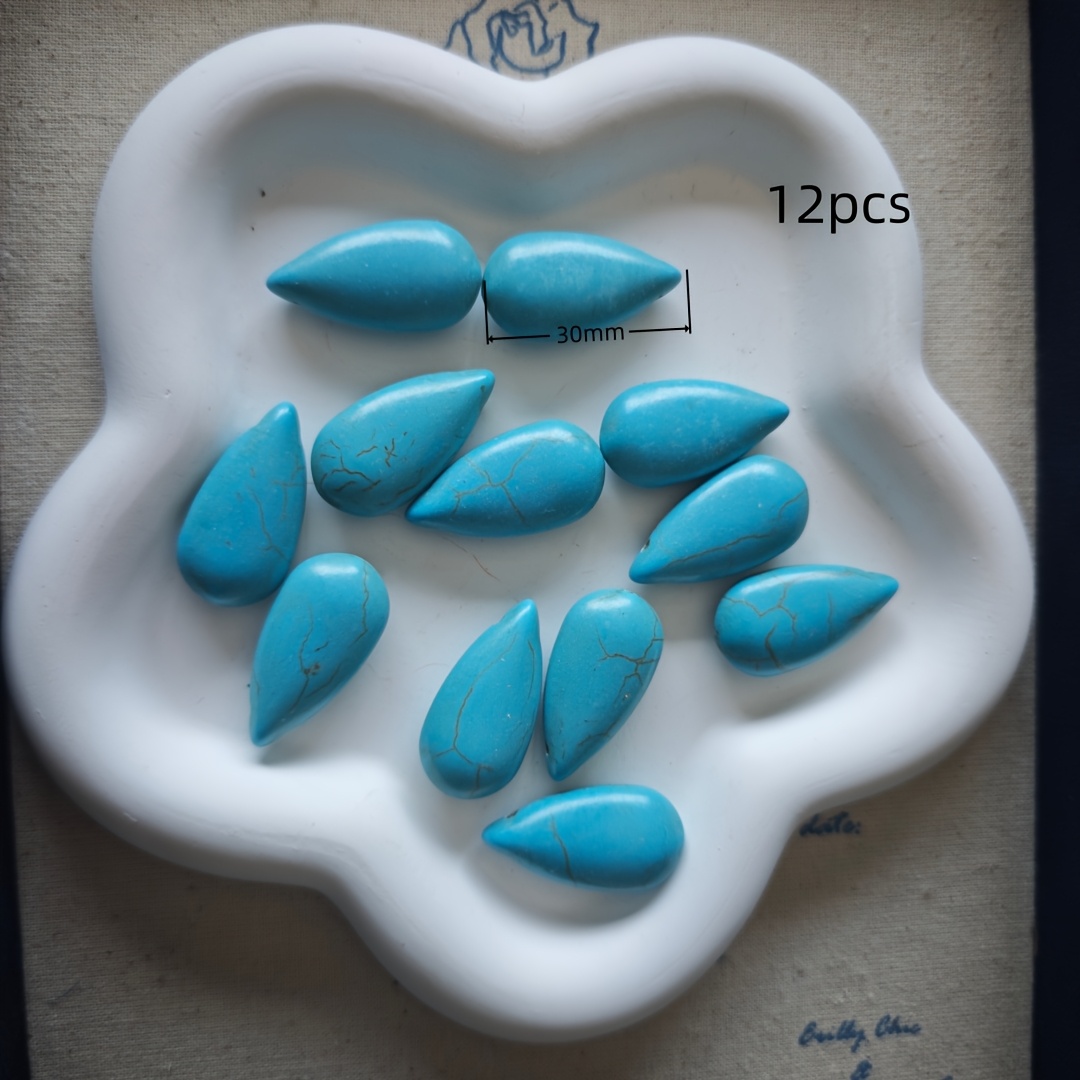 12pcs Turquoise Flat Teardrop Creative Shape Beads Top Drilled Beads Fashion Perfect Necklace Bracelet Earrings Pendant Handmade Jewelry Craft Supplies