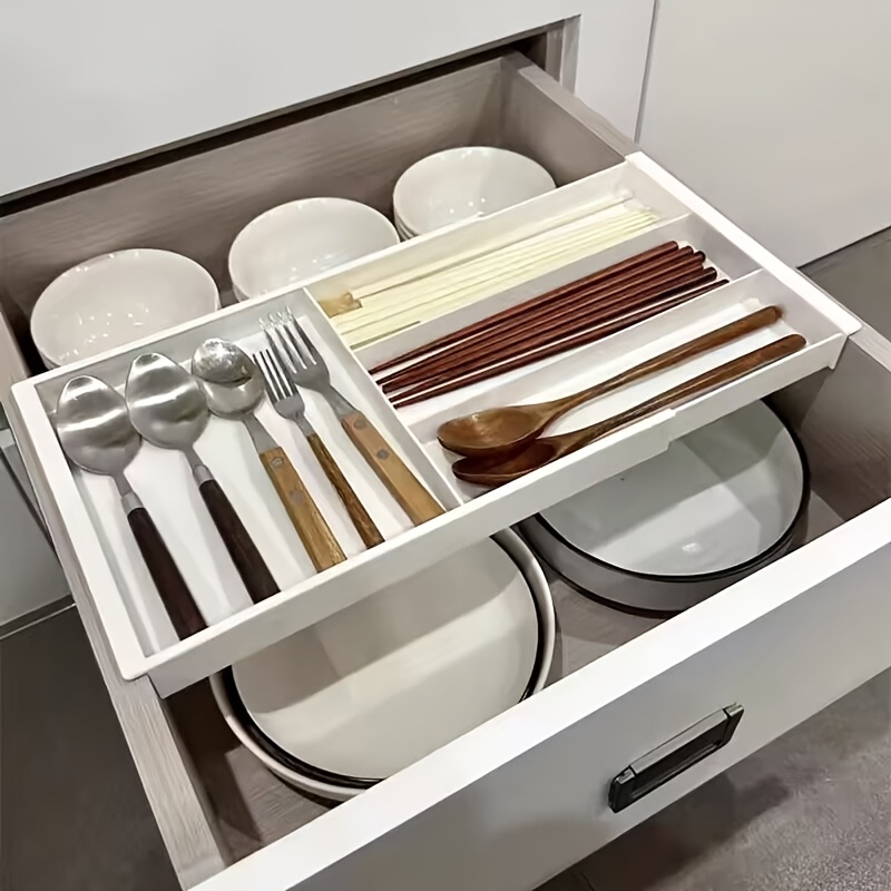 adjustable drawer organizer for desktop multi compartment plastic storage box with blue handles ideal for pens makeup brushes spoons forks easy to move and   and drawer organizer suitable for home storage   in 9   desk drawer organizer for home storage Product details 2