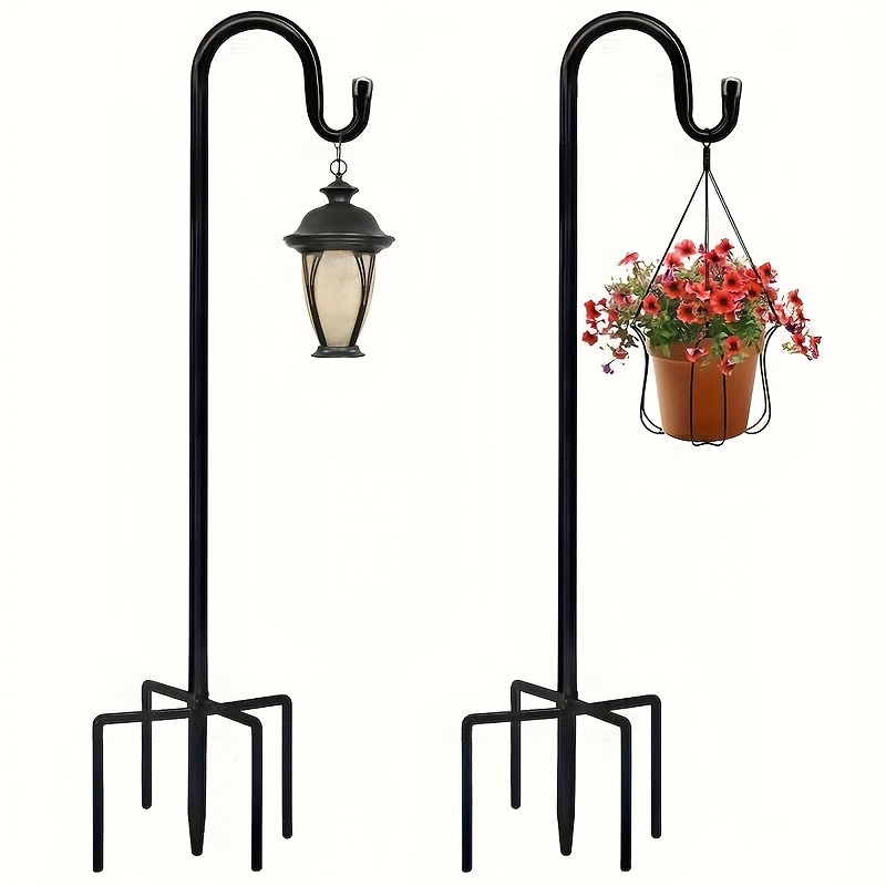 TEMU Heavy Duty 2-pack Extra Long 92 Inch (233cm) Adjustable Outdoor Shepherd Hooks With Sturdy 5-prong Base - Tall Garden, Farm, Or Commercial Poles