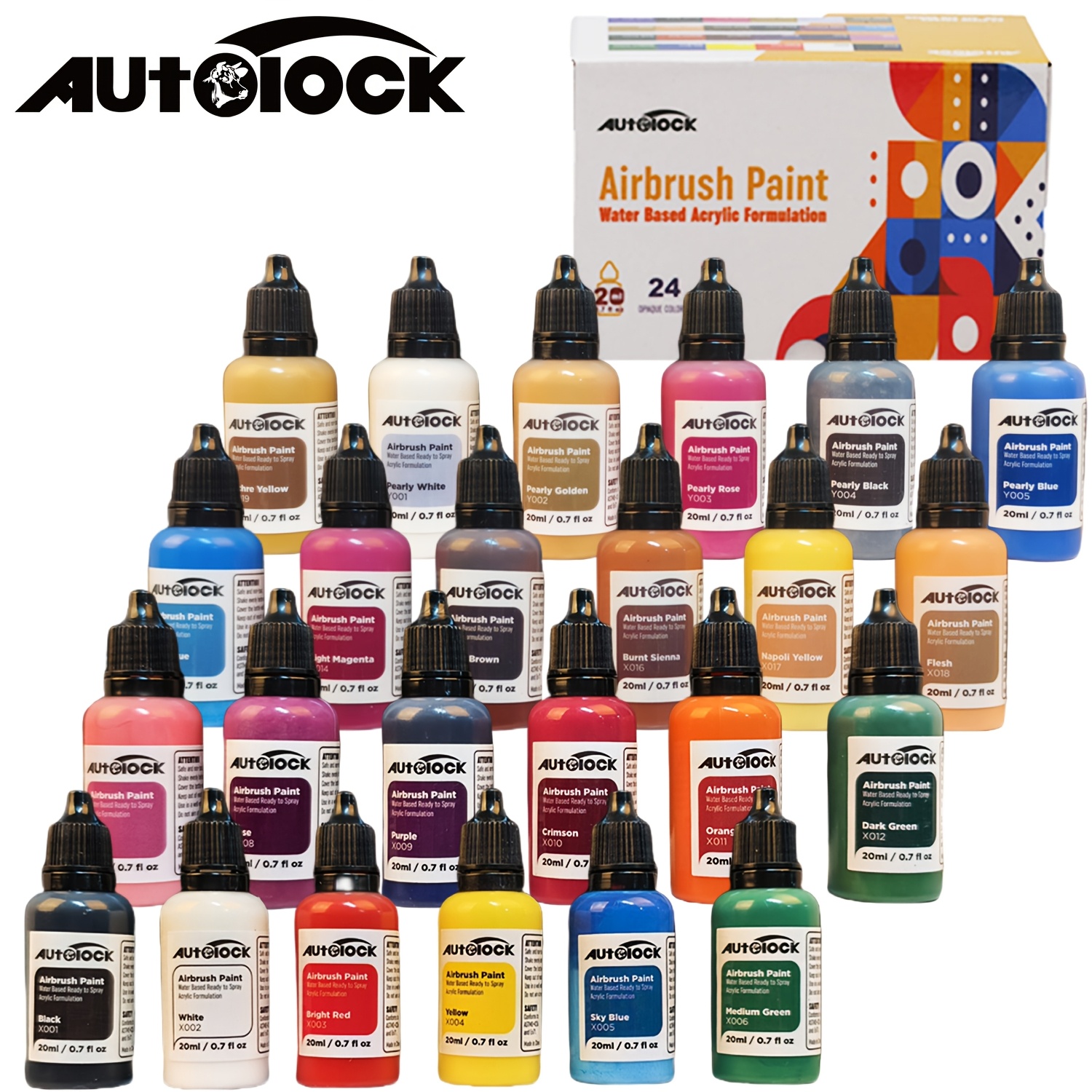 

24-color Airbrush Paint Set - Water-based Acrylic, 0.7fl.oz Bottles, Ideal For Canvas, Metal, Plastic, Models, Wood - Easy To Clean, Ready To Spray, Includes Vibrant & Pastel Colors