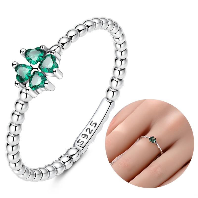 TEMU 925 Sterling Silver Women Clover Rings Gorgeous Rings Stackable Rings Simple Stackable S925 Finger Rings Engagement Ring Personality Rings Size