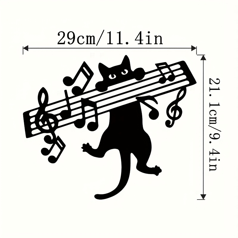 TEMU 【2d Flat】 [2d Flat] Modern Metal Cat Playing Musical Notes Wall Art - Treble Clef And Sheet Music Silhouette Design, Indoor Outdoor Decor, Gift