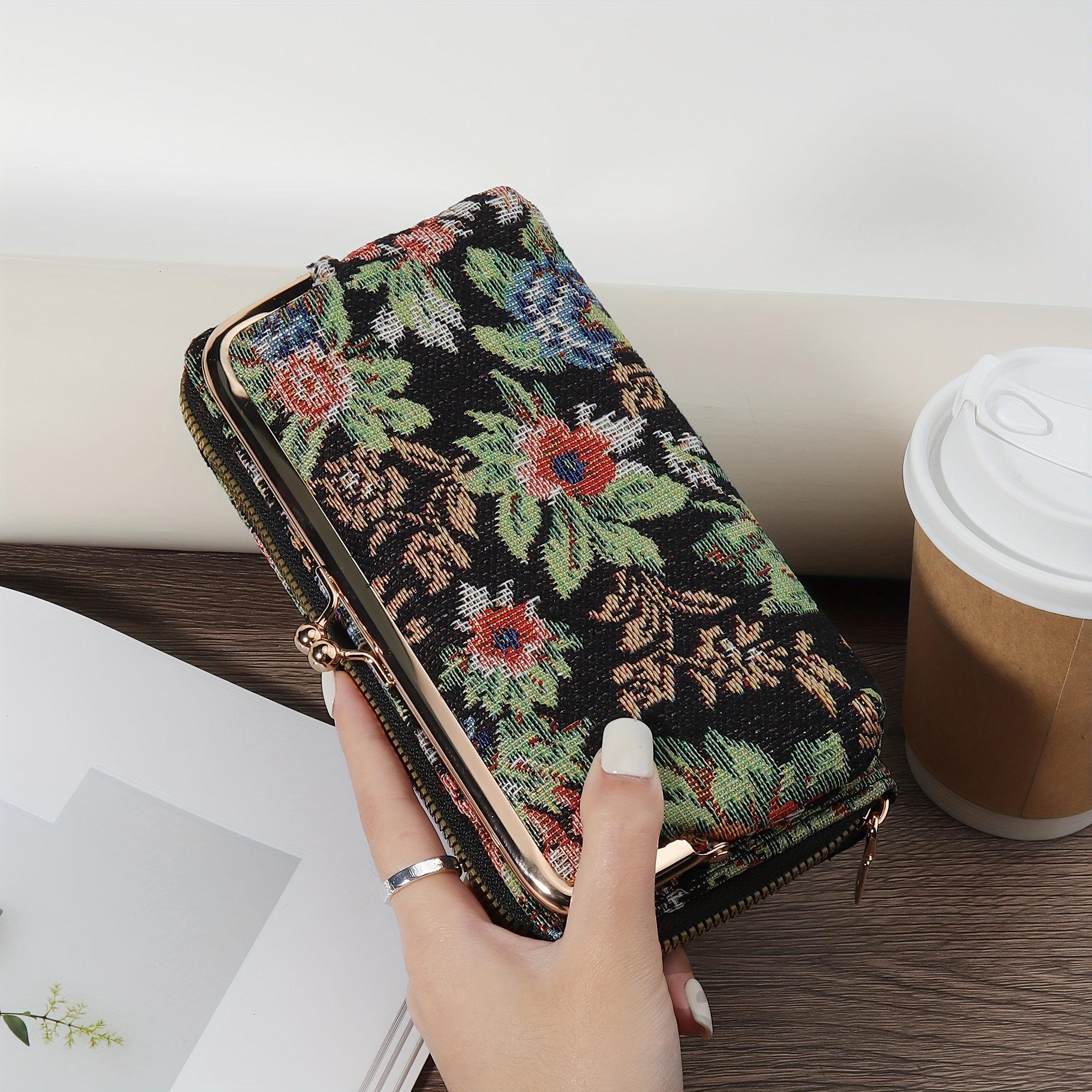 Image of New Women's Wallet, Multi Card Slot Function Wallet, Elegant Fabric Folding Zipper Wallet For Women, Detachable Multi Functional Large Capacity Women's Wallet Handbag Storage Bag