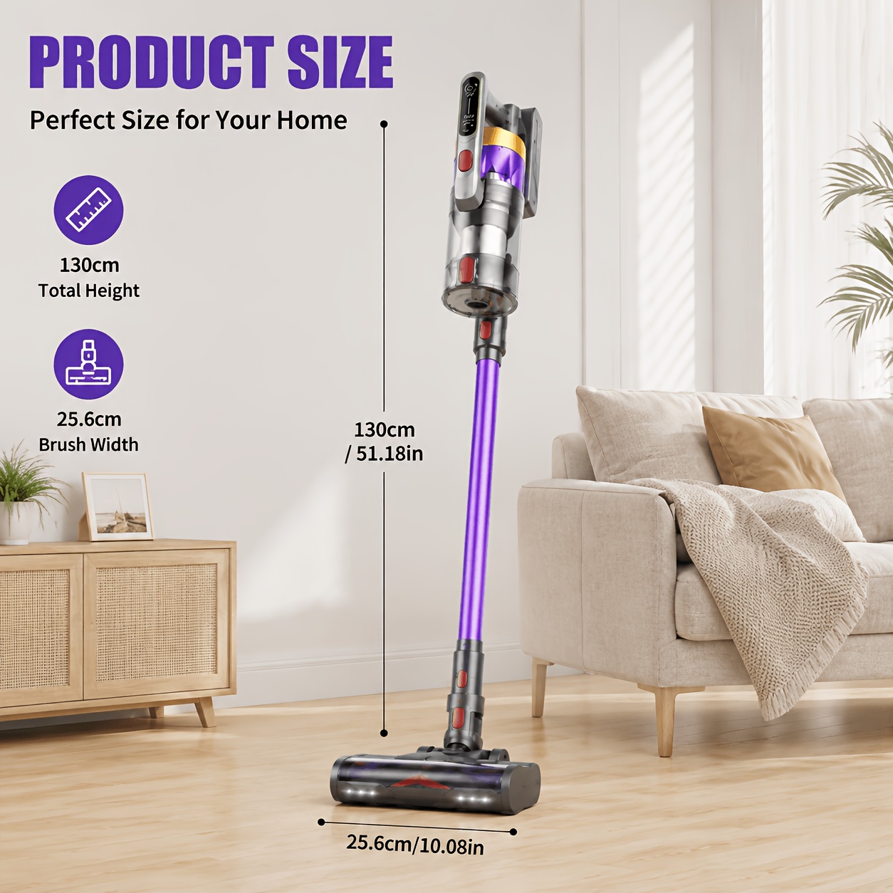 TEMU Cordless Vacuum Cleaner, 600w 46kpa Powerful Stick Vacuum With Self-standing Design, Up To 70min , 3 Suction , Anti- Brush, 1.8l Large Dust Cup,