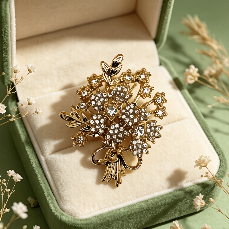 TEMU Broche de Ramo de Circonita Dorada, Broche de Árbol de de Lujo , Adornos para Abrigos de Traje de Dama, Pin