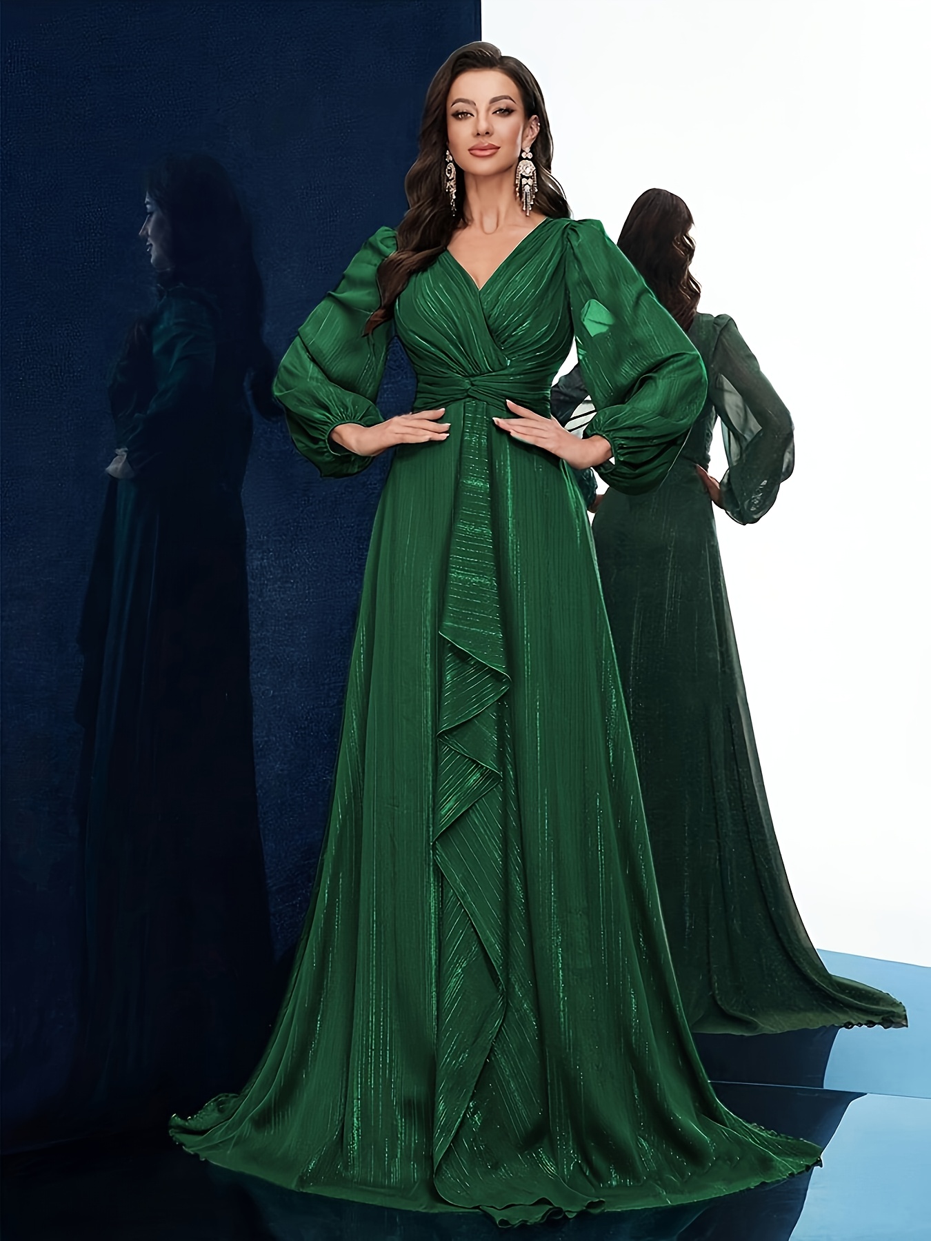 casual long dresses with long sleeves Elegant Maxi Evening Dress | Women Round Neck Long Sleeve Chiffon Dresses