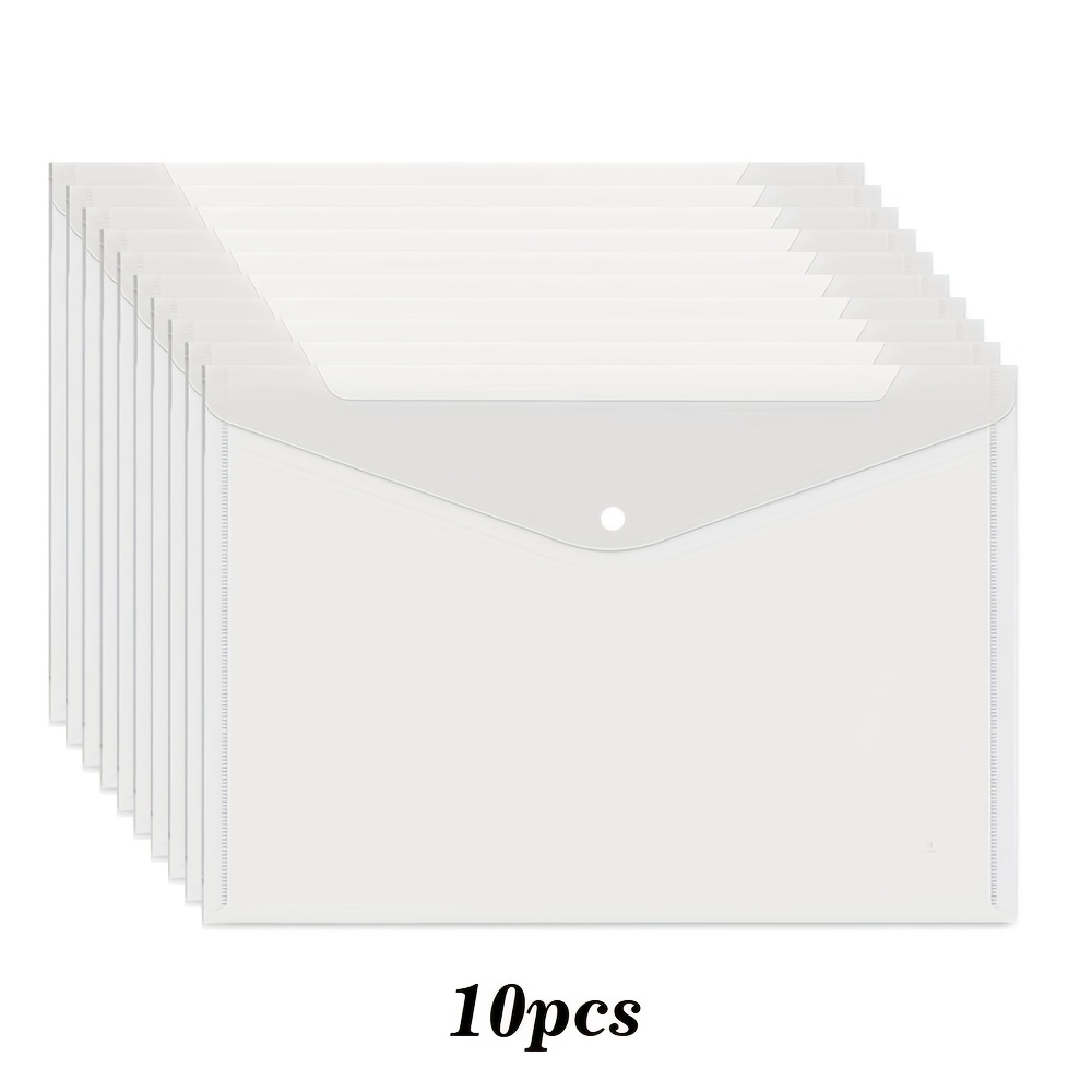 TEMU Lot de 10 portefeuilles à document avec bouton-pression – Enveloppes en plastique transparent robuste – Rangement polyvalent pour bureau, école