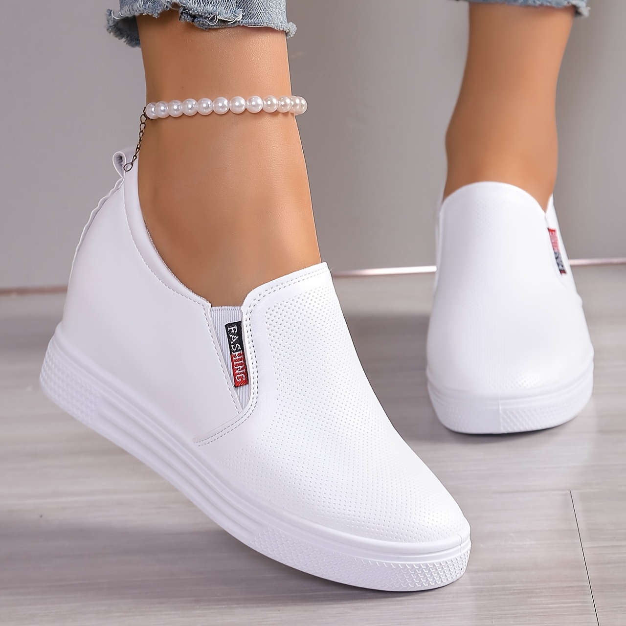 TEMU Women's Four-season Height-increasing Casual Shoes, Platform Wedge White Sneakers, Versatile -size Loafers For , Trade Commuter Shoes For Women,