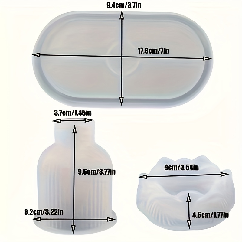 Resin Casting Molds 3pcs Tray Lotus Candle Striped Vase Silicone Mold Set, Suitable For Home Decoration