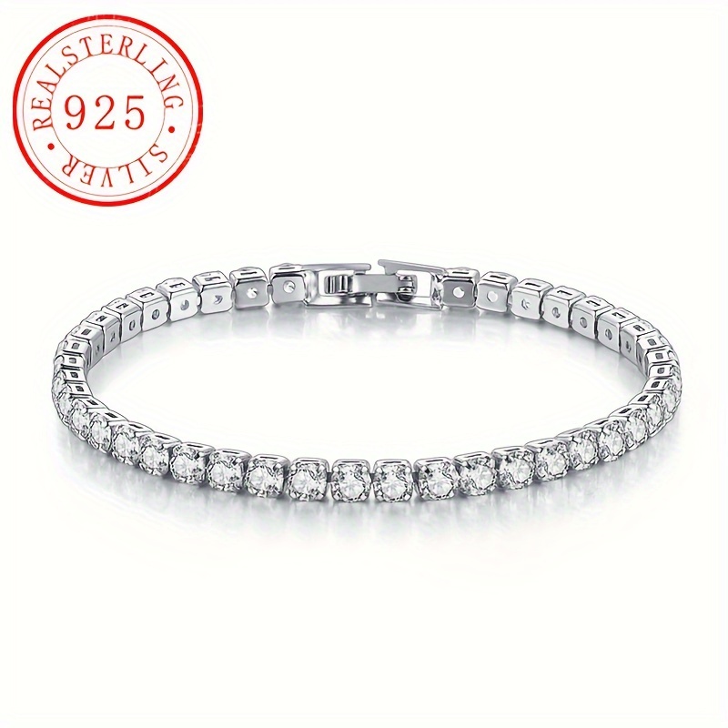 

Luxury S925 Sterling Silver Bracelet With Synthetic Cubic Zirconia Stones, July Birthstone, Natural Stone , Silver Plated, Ideal For And Gift-, Fits All - 9g/0.31oz