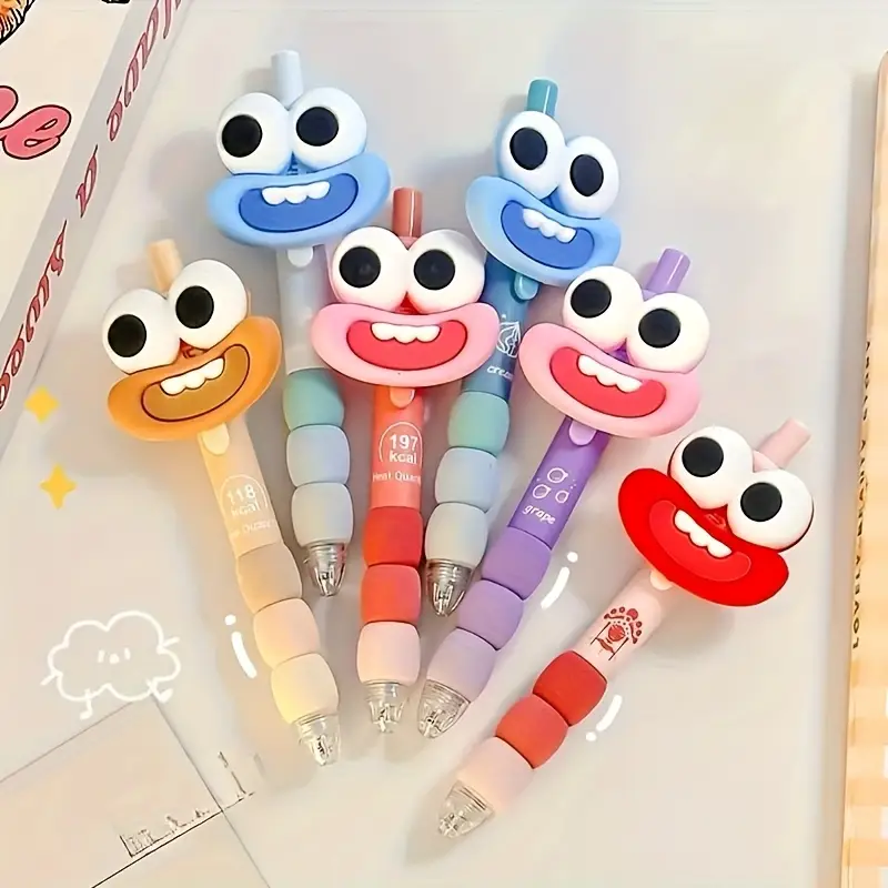 4 cute and big mouthed retractable medium sized pen tips black ink plastic rubber handle suitable for suitable for daily writing and office use learning supplies stationery student prizes lovely gifts for holiday parties Product details 0