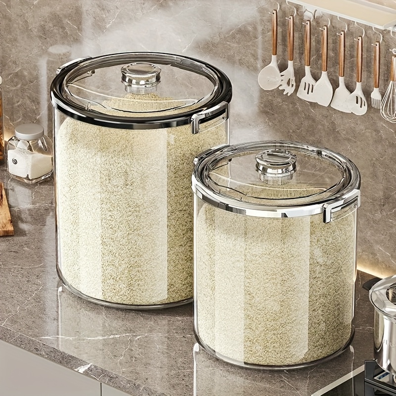 airtight food storage container 3 sizes 15kg 10kg 5kg transparent rice bucket with locking lid moisture proof anti insect for kitchen pantry organization it can   be used as a pet food storage box Product details 1