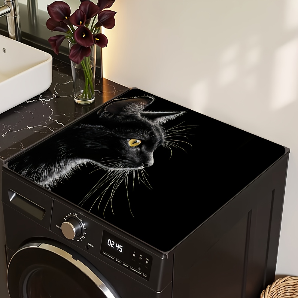 TEMU Nordic Style Black Cat Pattern Pvc Faux Leather Front-load Washing Machine Lid Protector - Dust-proof, Fashionable Home Decor, Size 19.69in