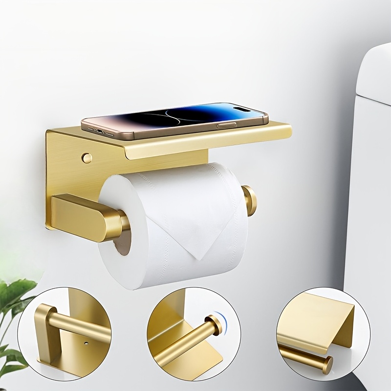 TEMU 1--mounted Stainless Steel Toilet Paper Holder With Phone Storage Shelf, Rustproof And Waterproof Modern Minimalist Bathroom Organizer With