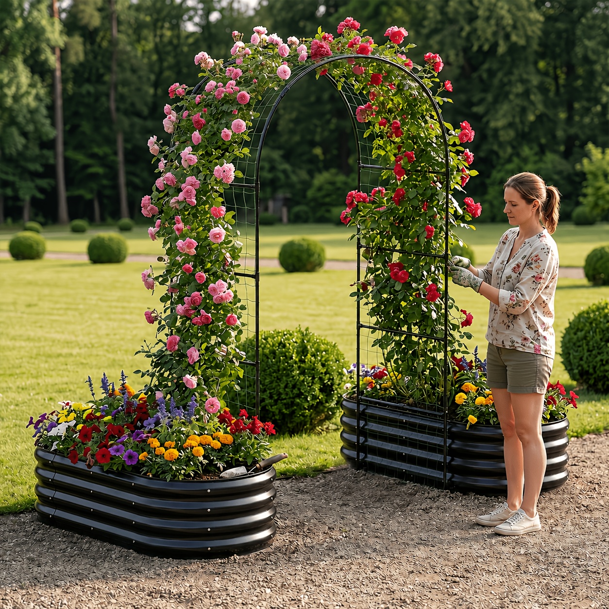 * Raised Garden Bed with Arch Trellis for Climbing Plants, with Rounded  Rectangle Planter Garden Box for Outdoor Gardening, Climbing Vegetables,  And Flowers