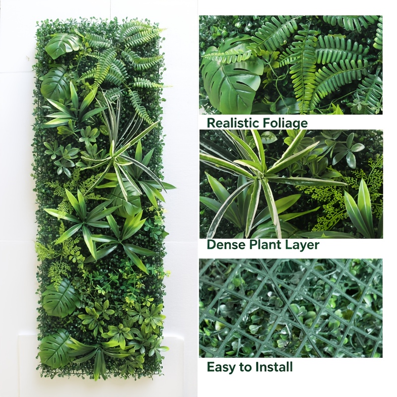 TEMU Paquete de 1 panel de pared de planta artificial prémium de 40x120 cm (15.7x47.2 pulgadas), plástico resistente a los rayos UV, vegetación