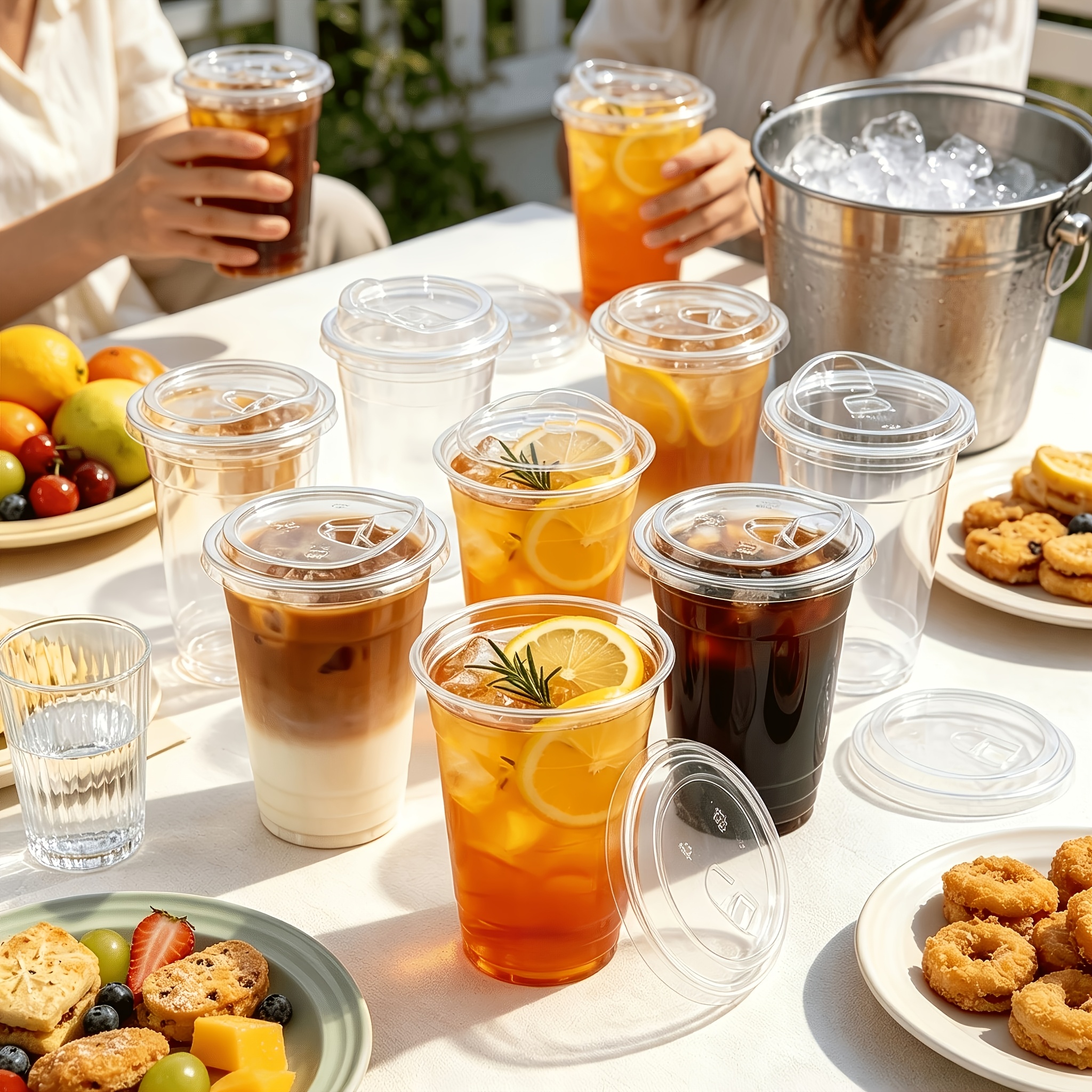 TEMU 20oz - 590ml Capacity - Transparent Plastic Cup, Includes (50pcs Cups And 50pcs Lids) With Lid, Leak-proof, Suitable For Iced Coffee, Cold