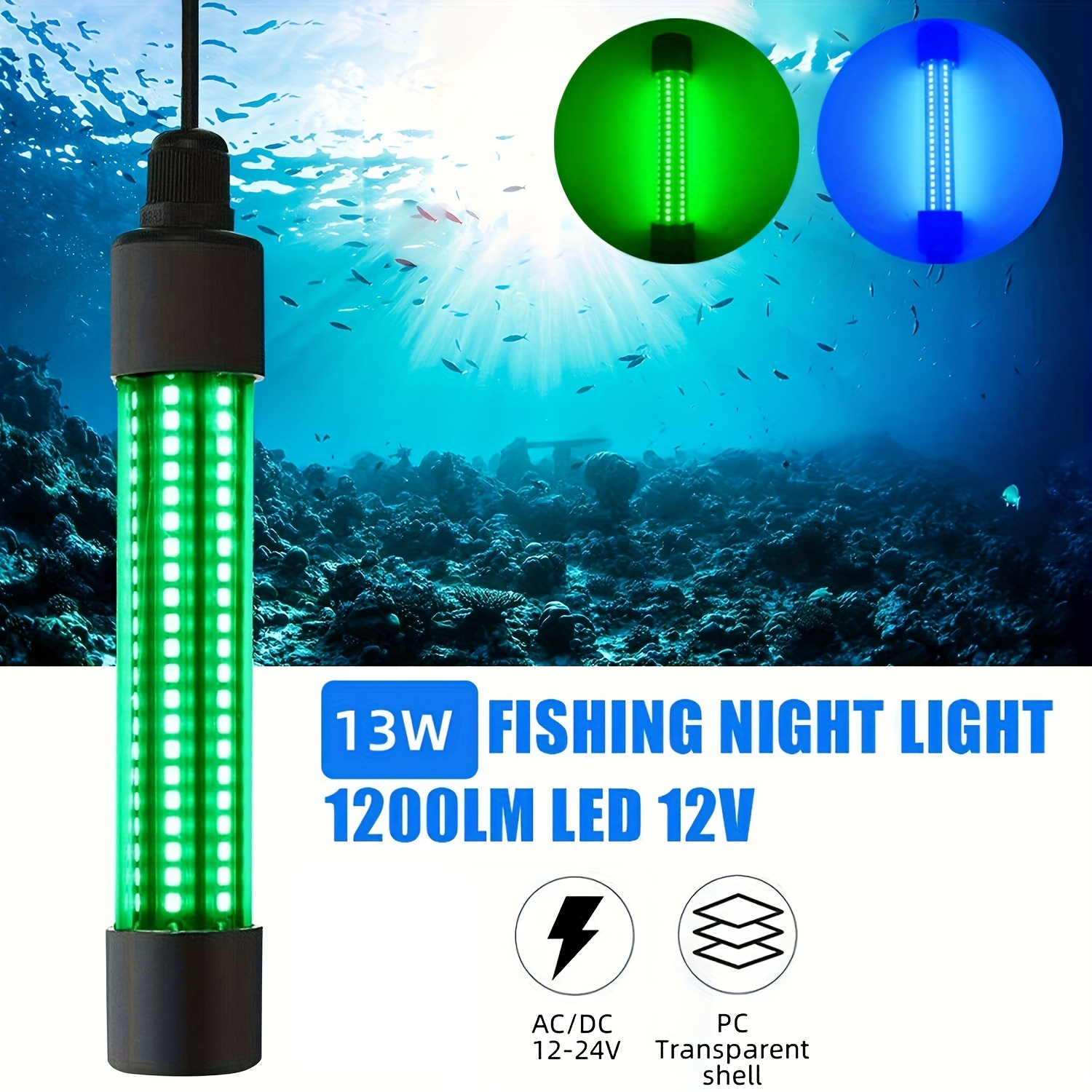 1200LM 12V LED Underwater Fishing Light Stick, Squid Prawn Fish Attracting  Lamp, Night Fishing Tackle