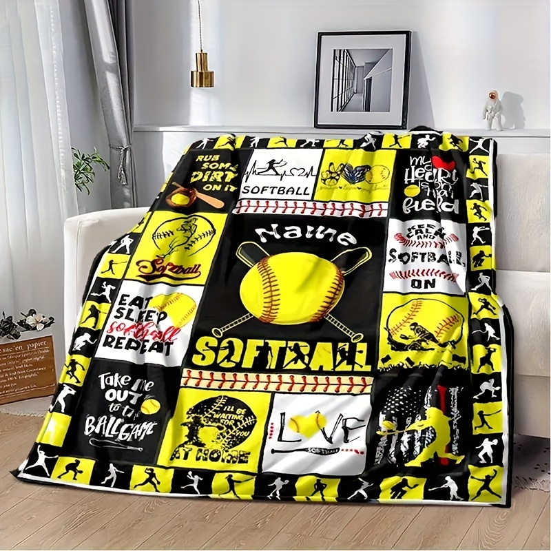 

Custom Softball Name Blanket - Cozy & Warm For Couch, Bed, Office Chair | Ideal Gift For Sports Fans