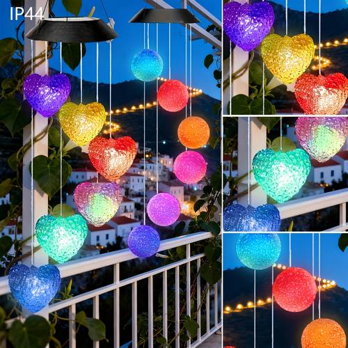 Campanilla de Viento Solar Cambiante de Color con Bola de Cristal, Móvil de Viento Portátil para Exteriores, Luz para Patio, Jardín o Terraza