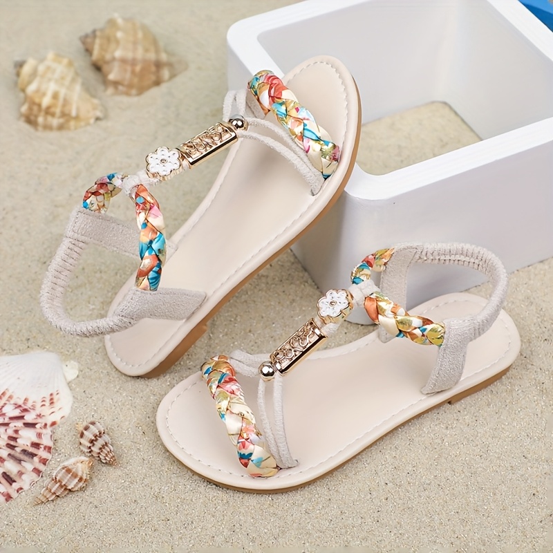 Image of 1 Pair Girls' Summer Flat Comfortable Fashion Sandals, Casual Beach Slippers, Suitable For Girls' Trendy Outfits