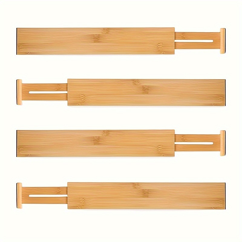 TEMU 4 Sets Versatile Bamboo Drawer Dividers - Expandable & Adjustable Organizers For Home - Neat Storage Solution For Kitchen, Bedroom, Wardrobe &
