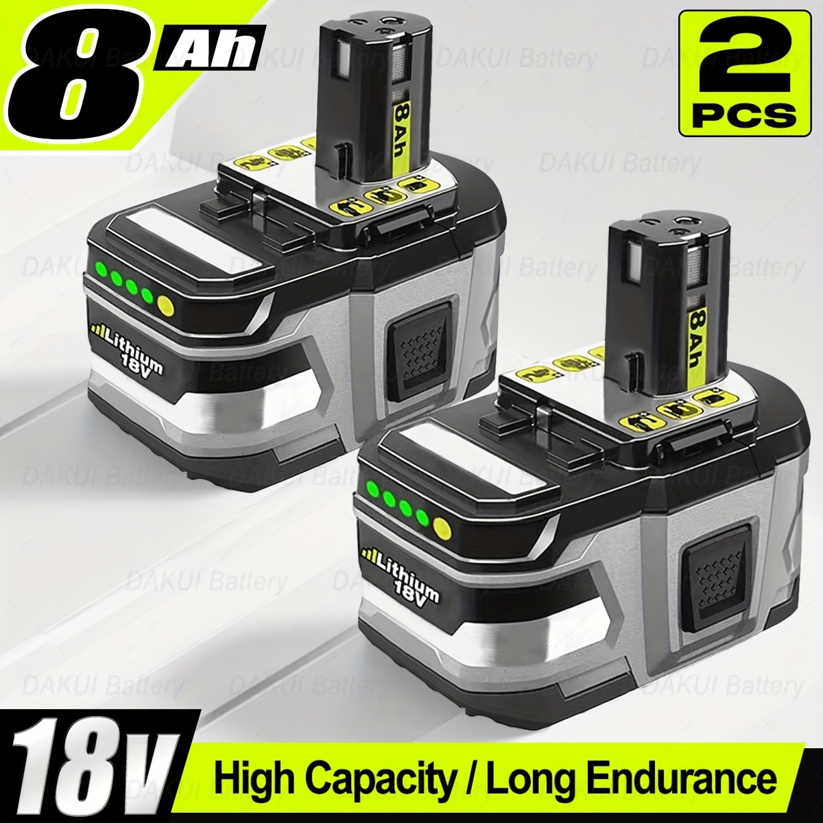 TEMU 2 PACK Batterie de Remplacement 8.0Ah 18V pour Ryobi Batterie Lithium-Ion 18V, Batteries 18 Volts pour Outils Fil Ryobi One+ Plus 18V P109 P108