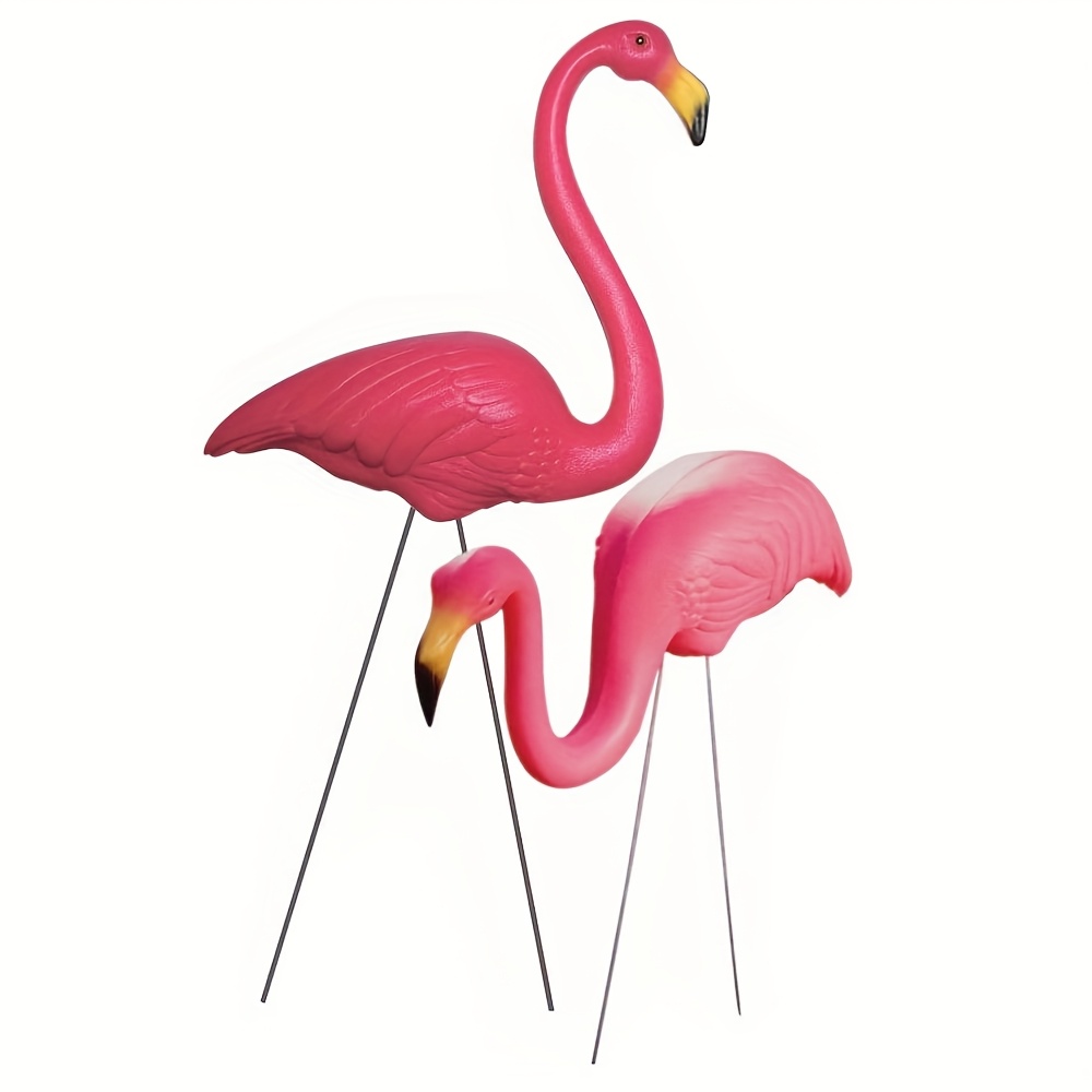 【3d】 [3d] 2pcs Pink Flamingos Yard Decorations - 29"/23" Tall Plastic Flamingo Statue W/metal Stakes - Lawn Ornaments & Garden Decor For Outdoor Parties