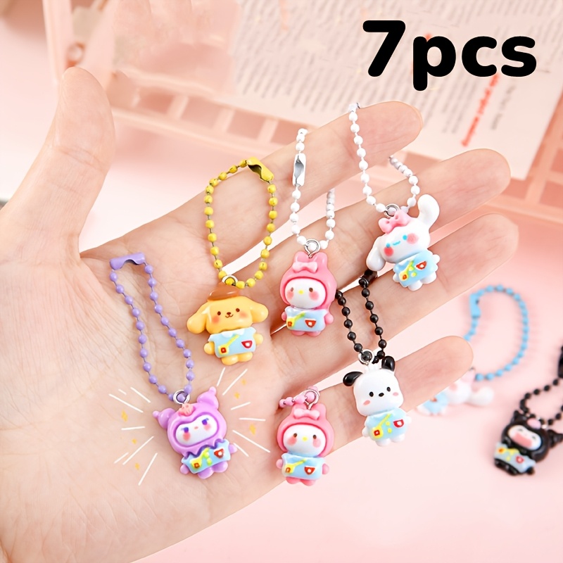 

7pcs Sanrio Character Chain Keychain Set - Cute Book Bag Pendants, Best Friend Gift Accessories