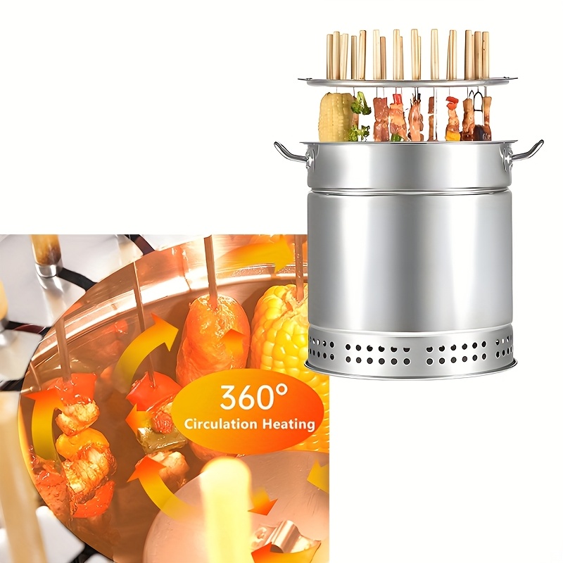 Heavy-Duty Stainless Steel BBQ Grill with Lid - Commercial/Home Use, Holds 22/30 Skewers, Portable Outdoor/Indoor Grill for Camping, Backyard, Restaurants - Compatible with Charcoal & Gas - Easy Assembly Required, Grills for Cooking, Outdoor Grilling, Sturdy Handles, Skewer Holder, Restaurant Owners