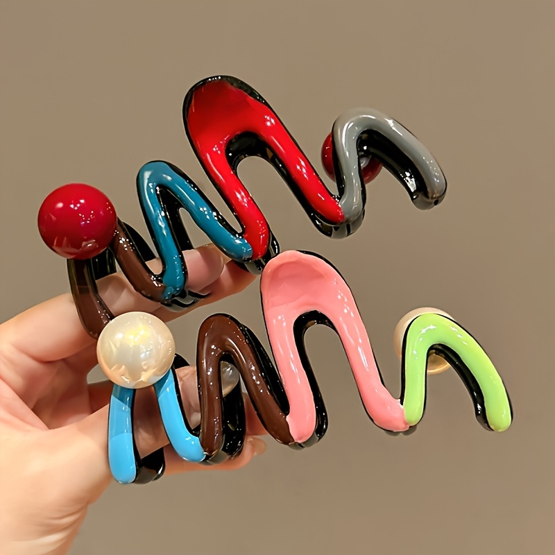 1pc/2pcs Colorful Wave Clip Temperament Sweet Shark Clip High-end Back-of-the-head Hair Clip Hair Grabbing Female Hair Accessories
