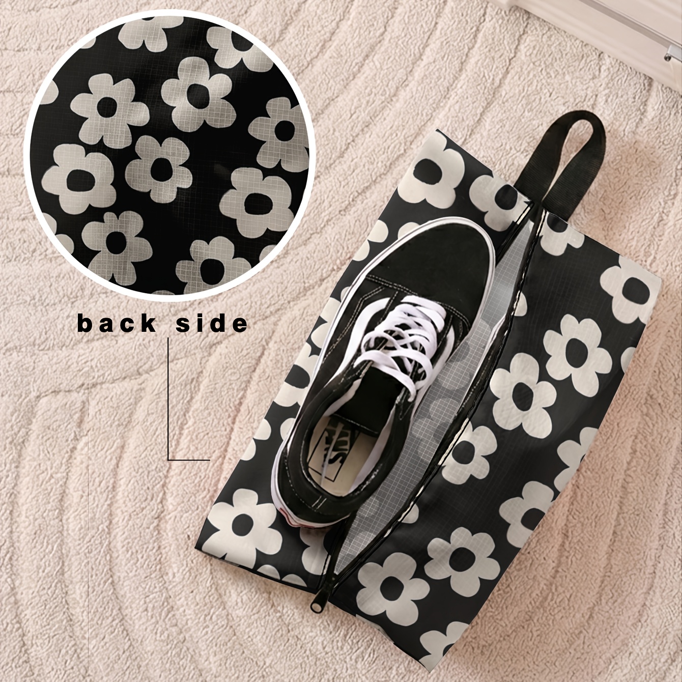 simple floral print reusable portable shoe storage bag with zipper large capacity hanging multi functional shoe organizer for outdoor travel and home storage