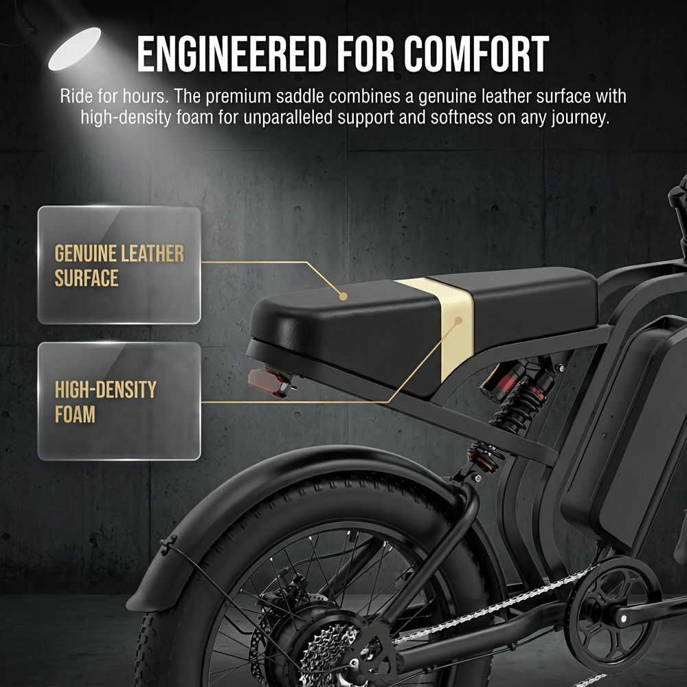 749W Peak Motor 48V 15AH Electric Bike with 37-Mile Range, 27.9 MPH, 20" x 4" All-Terrain Tires, Front Suspension, 7-Speed Shimano, Hydrauli