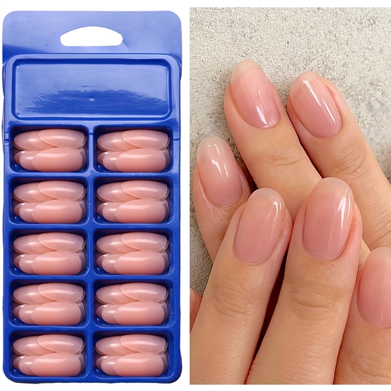 Image of 120pcs Solid -on Nail Set Short Oval Shape Wearable Fake Nails Full Coverage Artificial Nails Finger Decoration Office Daily Wear Press-on Nails, Nail Art Kit Creative Gift