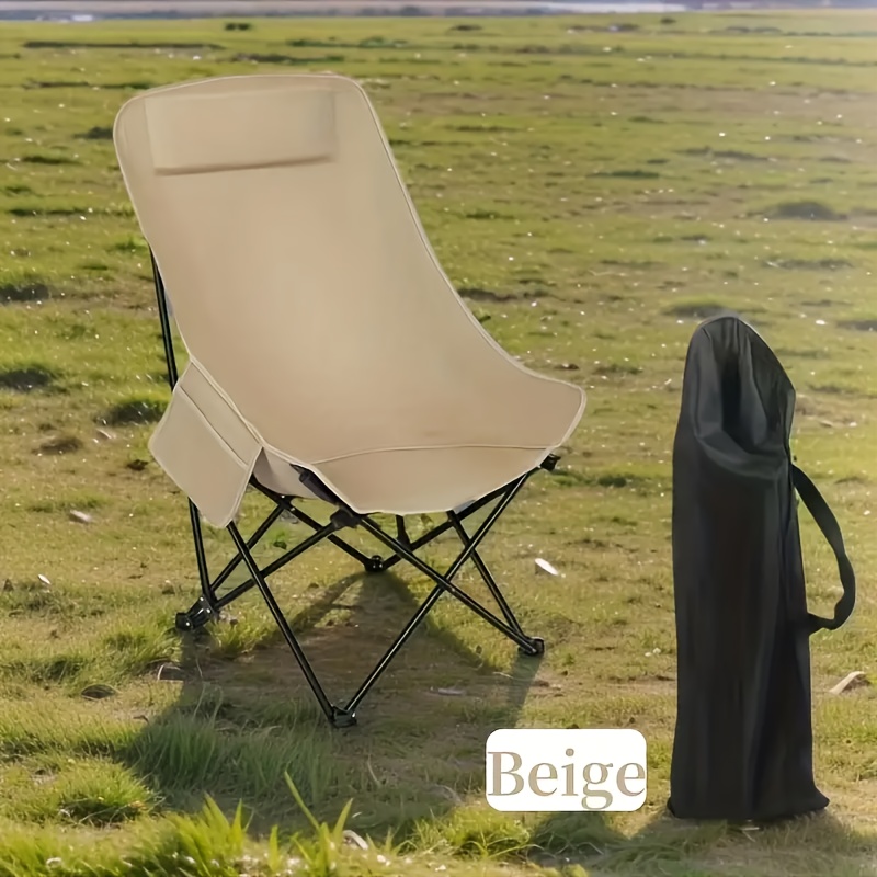 TEMU Outdoor Folding Chair, High-back Moon Chair With Metal Frame, Lightweight And Portable For Beach, Camping, Poolside, And Backyard Relaxation