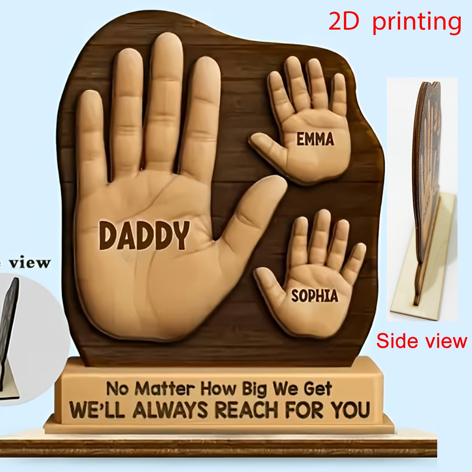 TEMU Plaques en bois personnalisées par impression 2D pour , avec empreintes de mains personnalisées et gravés, un cadeau-souvenir pour papa ou | Un