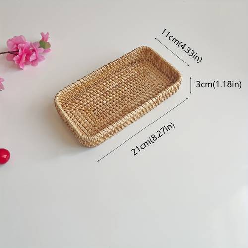 Art Rattan Rectangular Storage Basket, Open , Natural Woven Rattan Material, Multipurpose Organizer for Home and Office, Decorative Storage|Art |Rattan Construction, Shelf Baskets