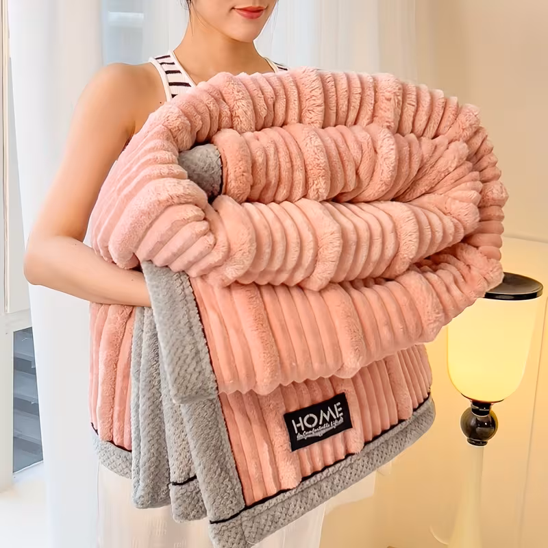 contemporary striped faux rabbit fur blanket soft warm thick bed and sofa throw for machine washable polyester ideal gift for christmas present Product details 2