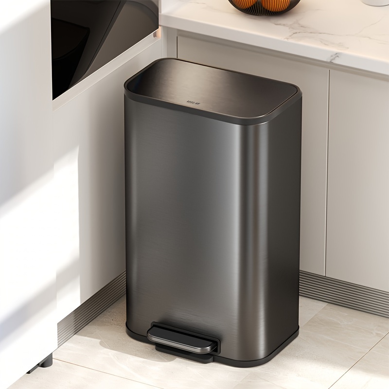Stainless Steel 30 Litre Trash Bin with Lid, 30.28 L Kitchen Tall Trash Can Bin Metal Waste Bin for Home Hotel Office Public New Home Decoration Christmas Gift Kitchen Trash Cans