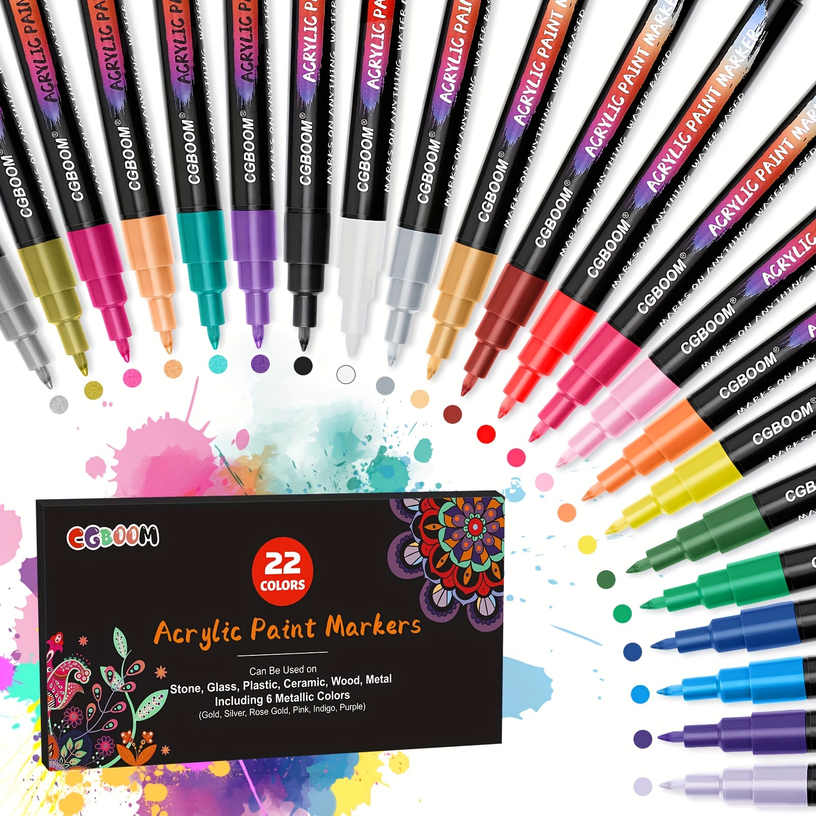 

22 Color Acrylic Paint Pen, High-grade Acrylic Pigment Pen Marking, 0.7mm Ultra-fine Tip Paint Pen, Suitable For Rocks, Canvas, Wood, Metal, Ceramics, Glass, Easter Eggs (including 6 Metal Colors)