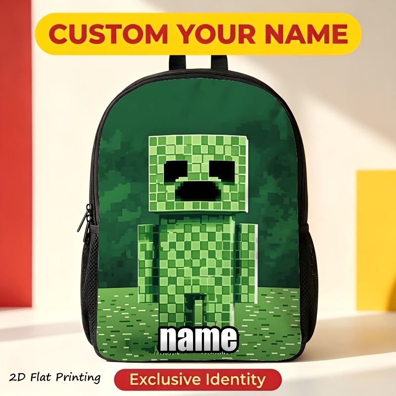 TEMU 1pc Customizable 15.6 Inch Laptop Backpack With Pixelated Green Creeper Men's And Women's Casual Backpacks And School Bags